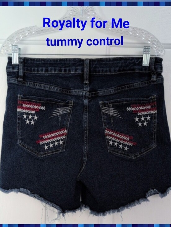 Royalty For Me Pants - Denim Jean Frayed Hem Shorts Sz 10 Tummy Control Stars & Stripes Royalty For Me